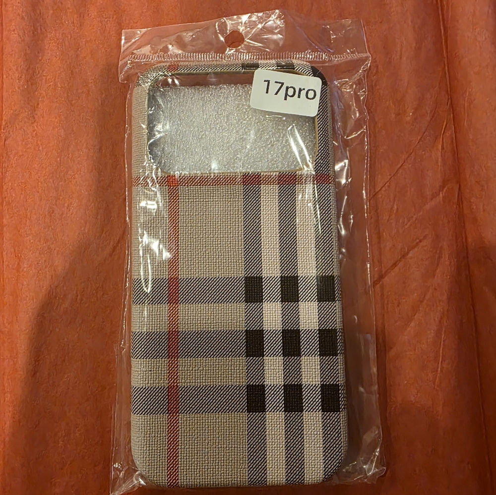NWT Phone Case for I Phone 17 Pro - Black, Tan and Red Plaid